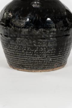 Ribbed Black Glazed Table Lamp with Linen Shade - 4642848