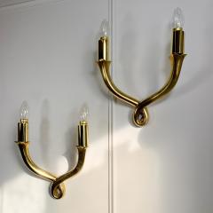 Riccardo Scarpa Pair of Polished Bronze Wall Lights by Riccardo Scarpa Fully Signed - 3042050