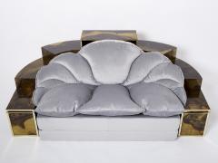 Richard Esabelle Faure Unique Isabelle Richard Faure oxidized brass velvet sofa bed 1970s - 2941259