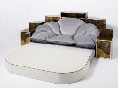 Richard Esabelle Faure Unique Isabelle Richard Faure oxidized brass velvet sofa bed 1970s - 2941260