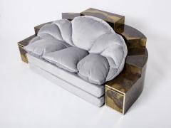 Richard Esabelle Faure Unique Isabelle Richard Faure oxidized brass velvet sofa bed 1970s - 2941263