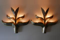 Richard Faure Set of Two Huge Brass Foliage Wall Lamps or Sconces by Richard Faure 1970s - 1819118