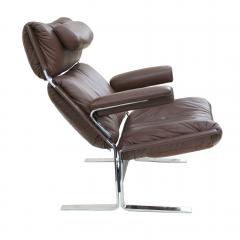 Richard Hersberger Richard Hersberger for Pace Brown Leather Chrome Lounge Chair and Ottoman - 2397861