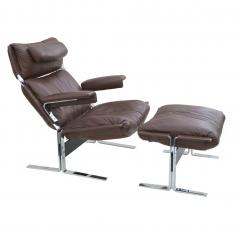 Richard Hersberger Richard Hersberger for Pace Brown Leather Chrome Lounge Chair and Ottoman - 2397863