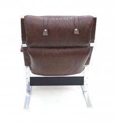 Richard Hersberger Richard Hersberger for Pace Brown Leather Chrome Lounge Chair and Ottoman - 2397864
