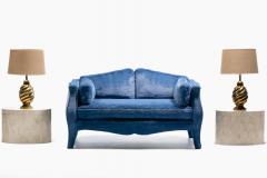Richard Himmel Pair of Richard Himmel Lutece Bomb Settees in Sapphire Blue Faux Fur c 1970 - 4641782