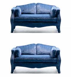 Richard Himmel Pair of Richard Himmel Lutece Bomb Settees in Sapphire Blue Faux Fur c 1970 - 4641789