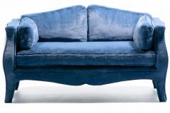 Richard Himmel Pair of Richard Himmel Lutece Bomb Settees in Sapphire Blue Faux Fur c 1970 - 4641791