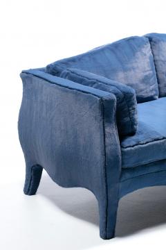 Richard Himmel Pair of Richard Himmel Lutece Bomb Settees in Sapphire Blue Faux Fur c 1970 - 4641792