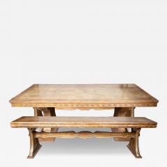 Richard Kuehne Silver Leaf Trestle Base Dining Table And Pair Of Benches - 4508541