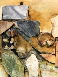 Richard Lee Monumental Assorted Natural Stone and Paint Mural on Wood Signed Lee - 415593
