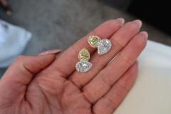 Rick Shatz Platinum 18K YG Handmade Pear Shape Fancy Yellow Diamond Stud Earrings - 4814197