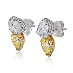 Rick Shatz Platinum 18K YG Handmade Pear Shape Fancy Yellow Diamond Stud Earrings - 4814210
