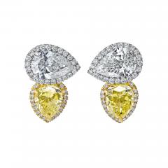 Rick Shatz Platinum 18K YG Handmade Pear Shape Fancy Yellow Diamond Stud Earrings - 4817817