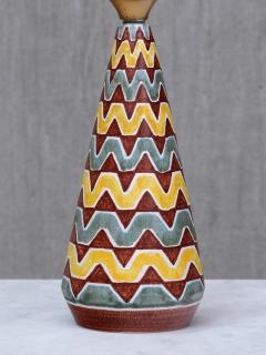 Rigmor Nielsen Rigmor Nielsen Ceramic Table Lamp with Zig Zag Pattern S holm Denmark 1960s - 4437051