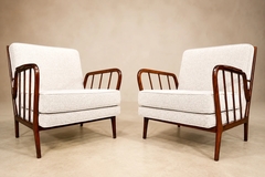 Rino Levi Mid Century Brazilian Armchairs by Rino Levi Hardwood Boucl 1960s - 4694029