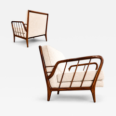 Rino Levi Mid Century Brazilian Armchairs by Rino Levi Hardwood Boucl 1960s - 4701104