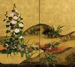 Rinpa School Gingko Tree and Seasonal Flowers 19th century - 2586754