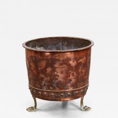 Riveted Copper Log Bin with Brass Paw Feet - 2988086