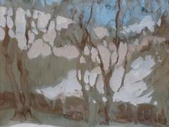 Robb Beebe Gouache on paper of an atmospheric wintry forest scene signed Robb Beebe - 950319