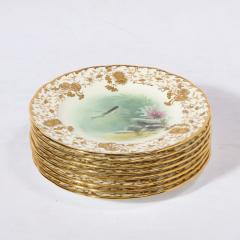 Robert A Holland Antique Set Eight Hand Painted Minton Plates Depicting Fish Signed A Holland - 3376002