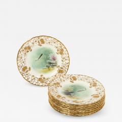 Robert A Holland Antique Set Eight Hand Painted Minton Plates Depicting Fish Signed A Holland - 3383813
