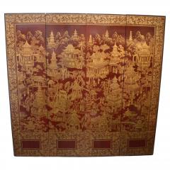 Robert Crowder Hand Painted Robert Crowder Chinoiserie Screen with Gold Leaf Detail - 2366176