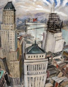 Robert Hallowell Early Wall Street Vintage Lower Manhattan Skyline painting Capitalism Rising - 4685909