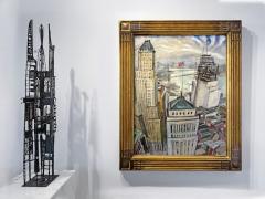 Robert Hallowell Early Wall Street Vintage Lower Manhattan Skyline painting Capitalism Rising - 4685917