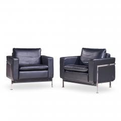 Robert Haussmann Robert Haussmann for De Sede Mid Century Black Leather Chairs Pair - 4499549