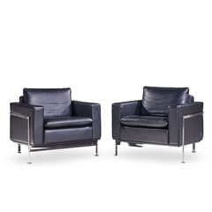 Robert Haussmann Robert Haussmann for De Sede Mid Century Black Leather Chairs Pair - 4710732
