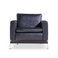 Robert Haussmann Robert Haussmann for De Sede Mid Century Black Leather Chairs Pair - 4710735