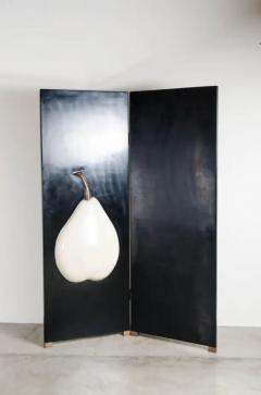 Robert Kuo 2 Panel Black Lacquer Screen with Cream Pear by Robert Kuo Handmade Limited - 3830200