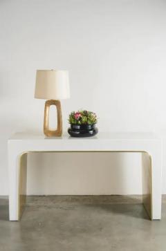 Robert Kuo Contemporary Arch Console w Brass Trim in Cream Lacquer by Robert Kuo - 3836680