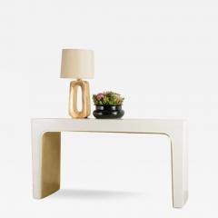 Robert Kuo Contemporary Arch Console w Brass Trim in Cream Lacquer by Robert Kuo - 3848824