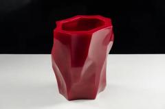 Robert Kuo Contemporary Bamboo Shaven Peking Glass Vase in Raspberry by Robert Kuo - 3838441