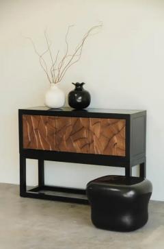 Robert Kuo Contemporary Black Lacquer Cushion Drumstool by Robert Kuo Limited Edition - 3836857