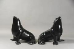 Robert Kuo Contemporary Black Lacquer Sea Lion Sculpture by Robert Kuo Limited Edition - 3834995
