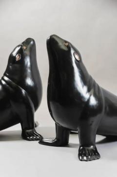 Robert Kuo Contemporary Black Lacquer Sea Lion Sculpture by Robert Kuo Limited Edition - 3835000