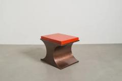 Robert Kuo Contemporary Copper Crescent Side Table w Red Lacquer Top by Robert Kuo - 4101131