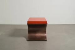Robert Kuo Contemporary Copper Crescent Side Table w Red Lacquer Top by Robert Kuo - 4101134