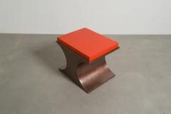 Robert Kuo Contemporary Copper Crescent Side Table w Red Lacquer Top by Robert Kuo - 4101135