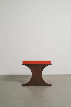 Robert Kuo Contemporary Copper Crescent Side Table w Red Lacquer Top by Robert Kuo - 4101137