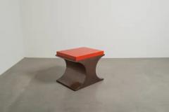 Robert Kuo Contemporary Copper Crescent Side Table w Red Lacquer Top by Robert Kuo - 4101152