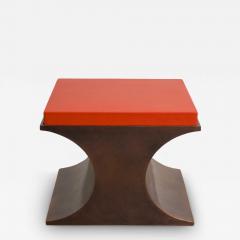 Robert Kuo Contemporary Copper Crescent Side Table w Red Lacquer Top by Robert Kuo - 4101902
