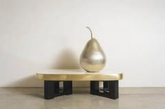 Robert Kuo Contemporary Cream Lacquer Oblong Cocktail Table with Brass Trim by Robert Kuo - 3831730