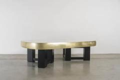 Robert Kuo Contemporary Cream Lacquer Oblong Cocktail Table with Brass Trim by Robert Kuo - 3831732