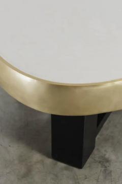 Robert Kuo Contemporary Cream Lacquer Oblong Cocktail Table with Brass Trim by Robert Kuo - 3831734