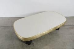 Robert Kuo Contemporary Cream Lacquer Oblong Cocktail Table with Brass Trim by Robert Kuo - 3831736