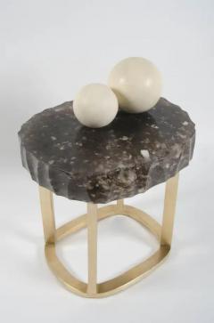 Robert Kuo Contemporary Glacier Side Table in Smoke Crystal and Brass by Robert Kuo - 3838360